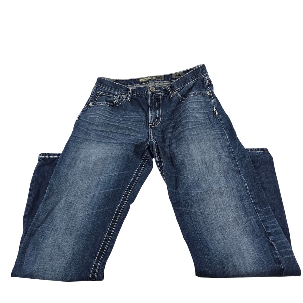 BKE Tyler Straight Mens Dark Wash Embroidered Denim Jeans 34L 100% Cotton